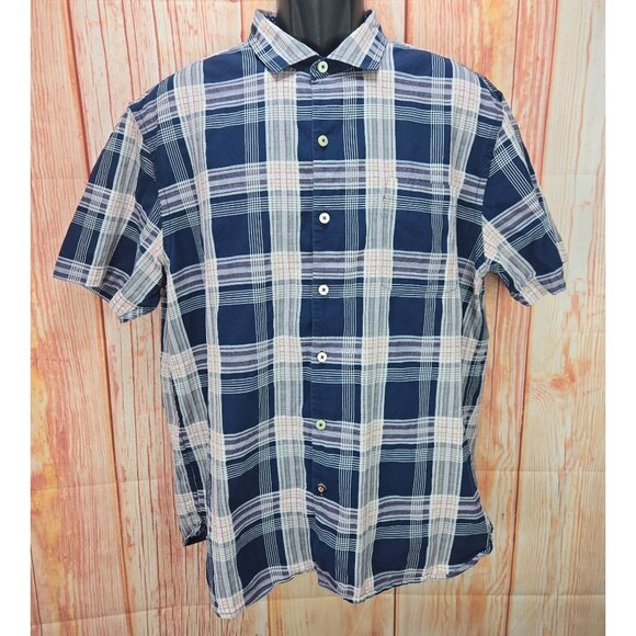 Tommy Bahama Mens XL Blue Plaid Shirt 88% Cotton 12% Silk Blend - Picture 1 of 9